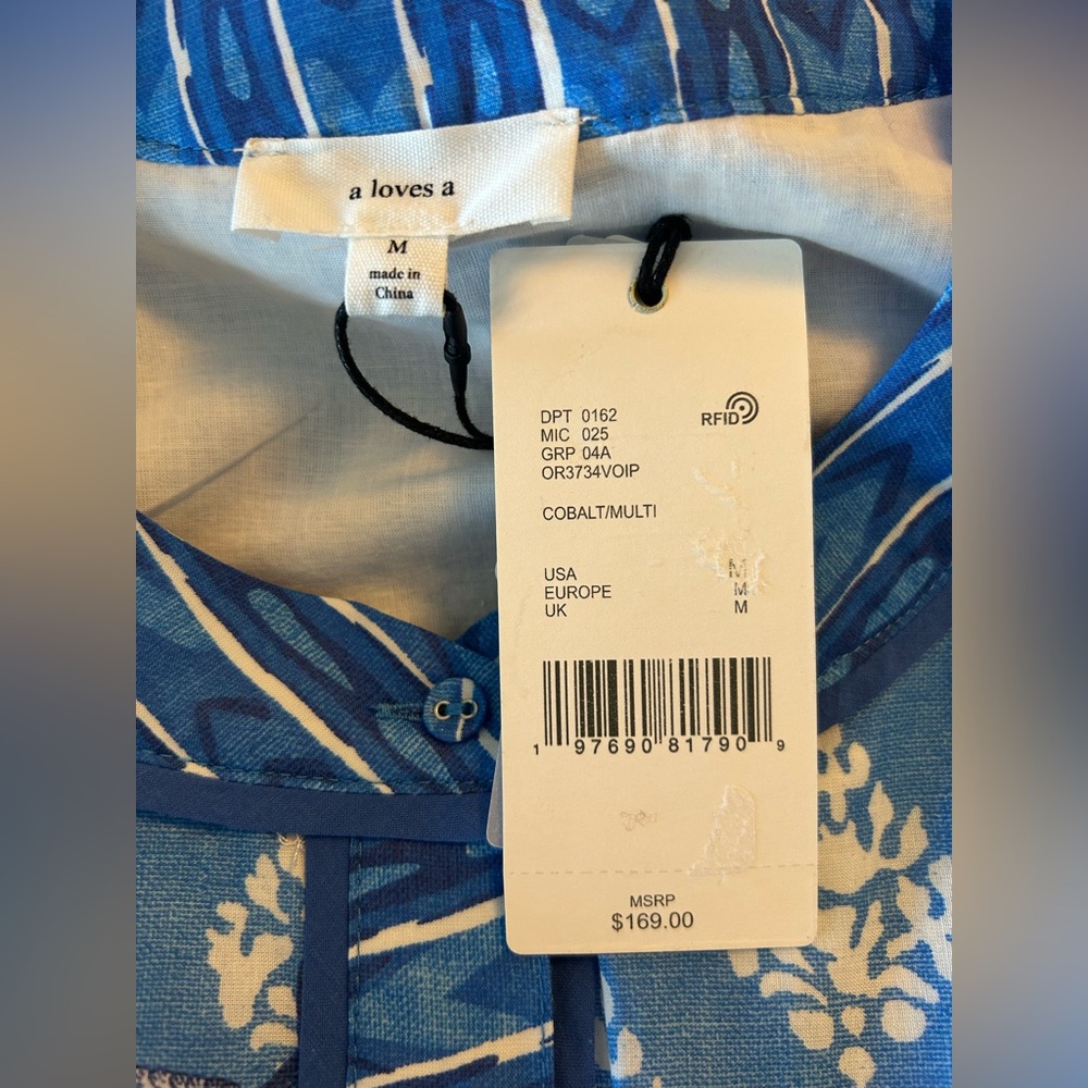 A LOVES A Cobalt Blue Long Sleeve Cotton Maxi Dress Boho Cottage Medium NWT - Picture 14 of 16